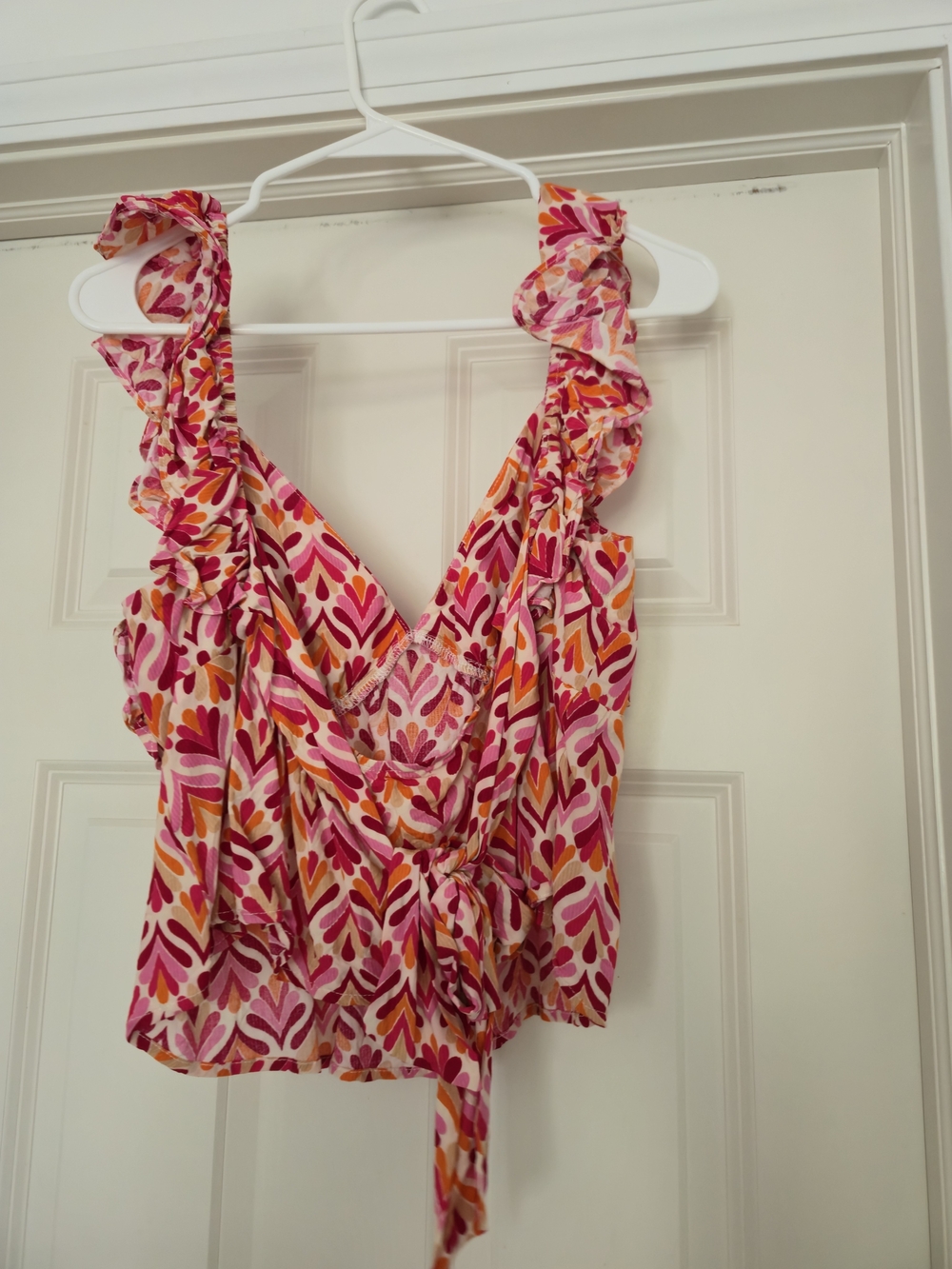 Women’s Pink Multi-Color Ruffle V-Neck Top - Picture 2 of 2
